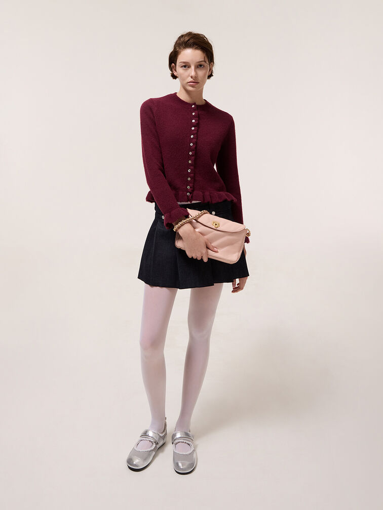 Fawn Panelled Front Flap Chain-Handle Bag, Light Pink, hi-res