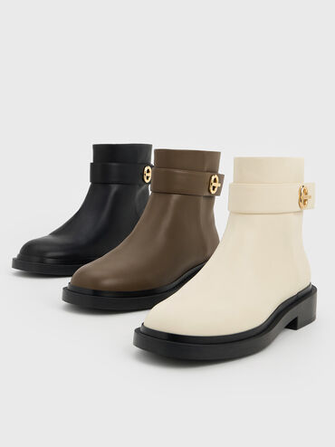 Metallic-Accent Ankle Boots, Black, hi-res