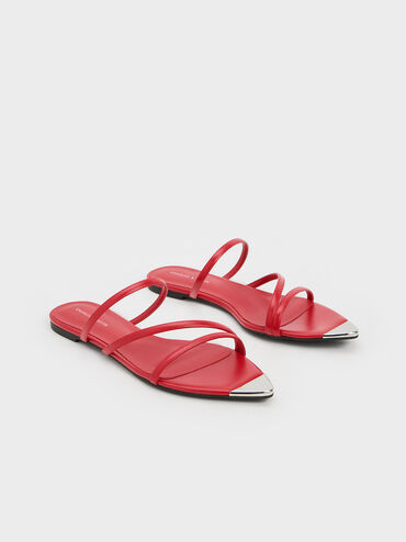 Metallic Cap Strappy Sandals, Red, hi-res