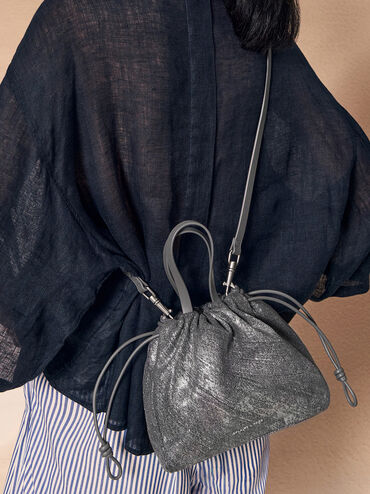 Mini Bethel Metallic Denim Tote Bag, Silver Brushed Denim, hi-res