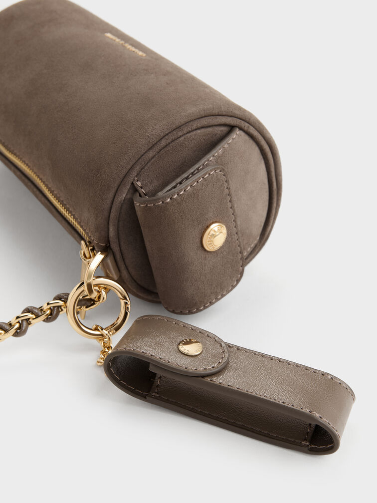 Lottie Faux Suede Side-Pocket Chain Shoulder Bag, Stone Grey, hi-res