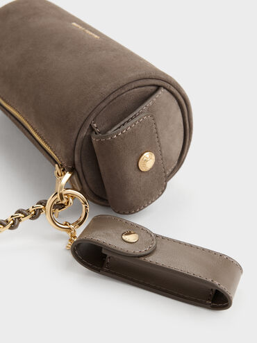 Lottie Faux Suede Side-Pocket Chain Shoulder Bag, Stone Grey, hi-res
