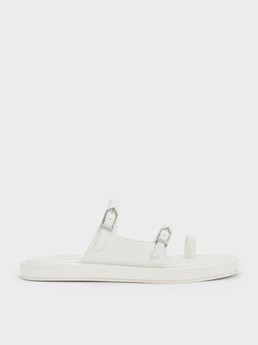 Double Buckle Toe-Loop Sandals, White, hi-res