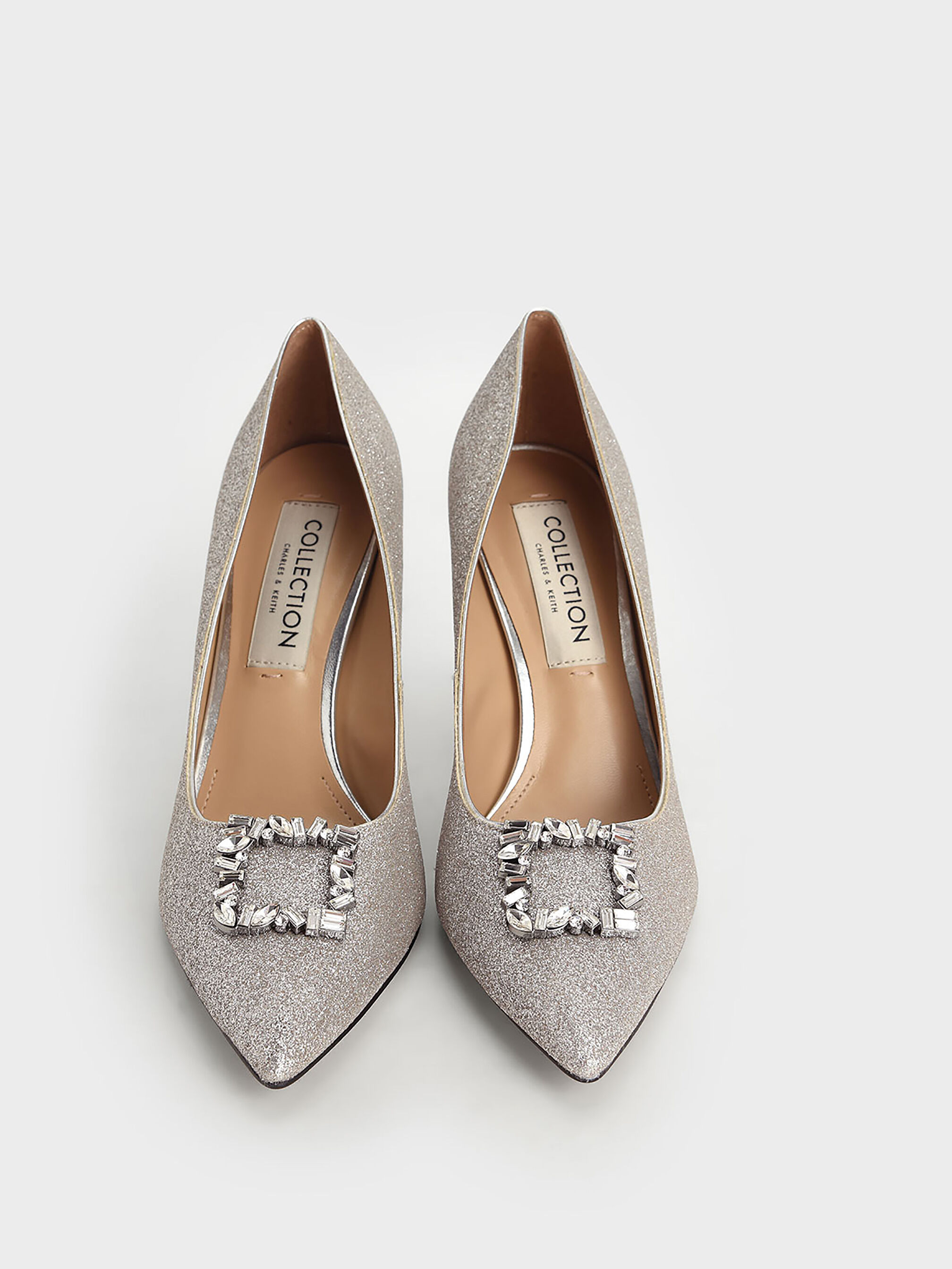 Silver Glitter Gem Embellished Pumps CHARLES KEITH IN