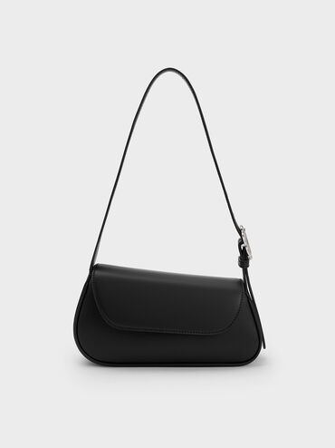 Petra Asymmetrical Front Flap Bag, Black, hi-res