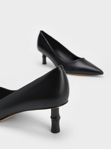 Bamboo Heel Pointed-Toe Pumps, Black, hi-res