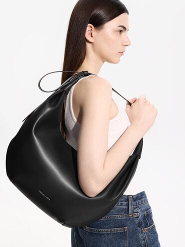 Odella Curved Hobo Bag, Noir, hi-res