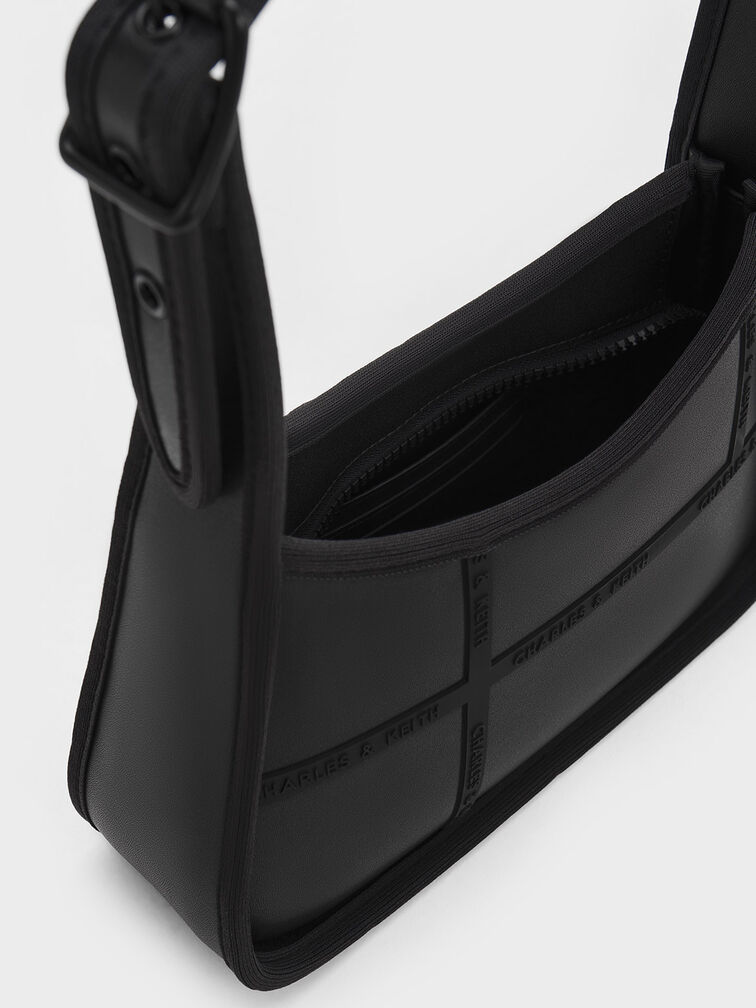 Avenue Contrast-Trim Trapeze Shoulder Bag, Black, hi-res