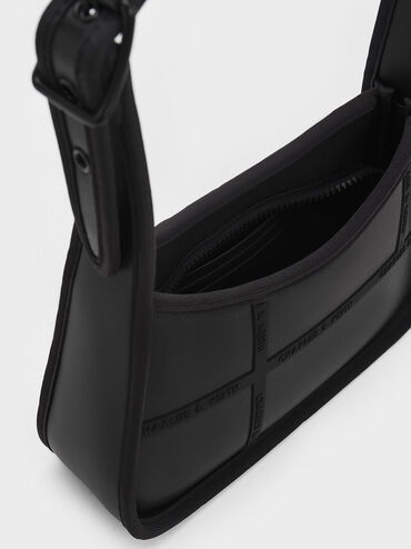 Avenue Contrast-Trim Trapeze Shoulder Bag, Black, hi-res