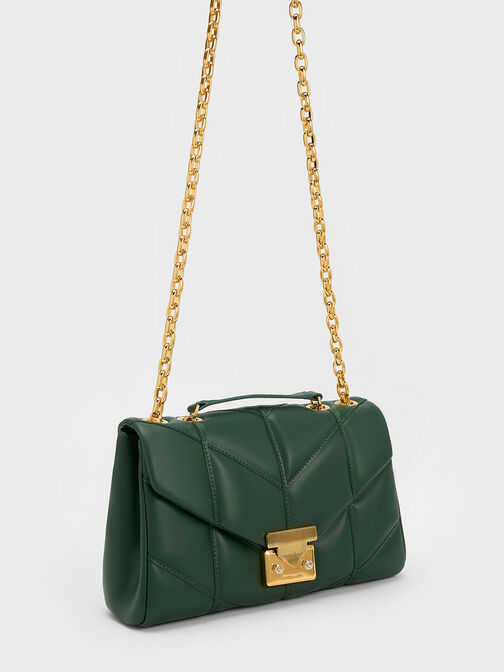 Eudora Chevron Trapeze Bag, Dark Green, hi-res