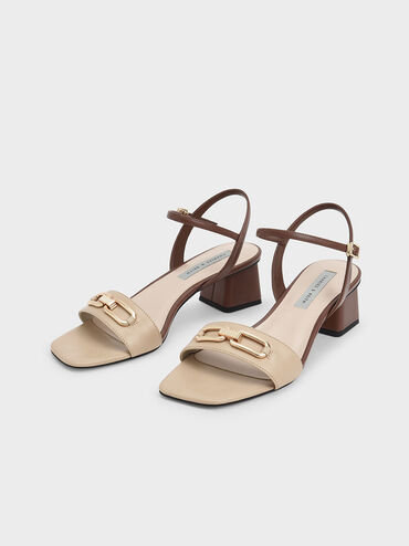 Two-Tone Chain Link Ankle Strap Sandals, Multi, hi-res