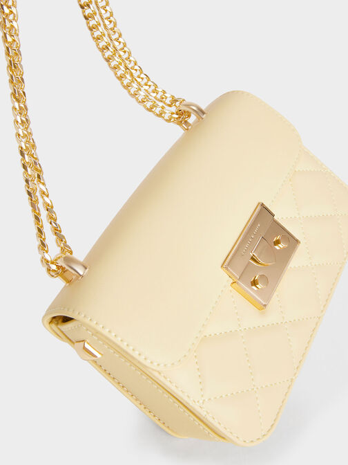 Metallic Push-Lock Chain Bag, Butter, hi-res
