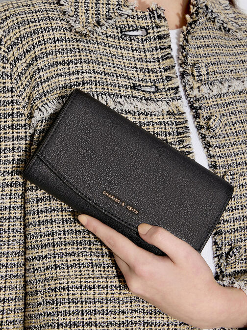 Front Flap Long Wallet, Black, hi-res