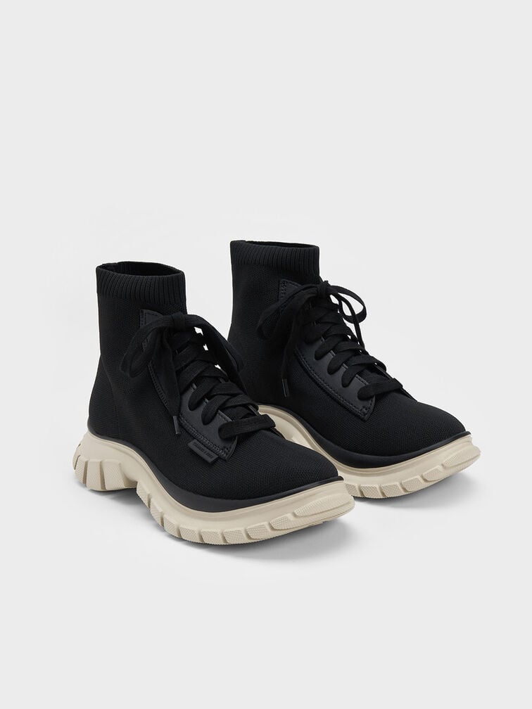 Knitted Sock High-Top Sneakers, Black, hi-res