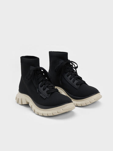 Knitted Sock High-Top Sneakers, Black, hi-res