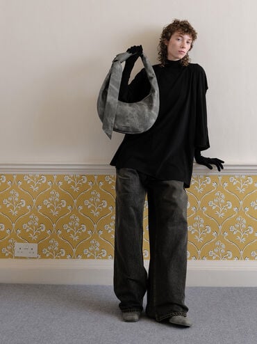 Toni Denim Knotted Crescent Hobo Bag, Dark Grey, hi-res