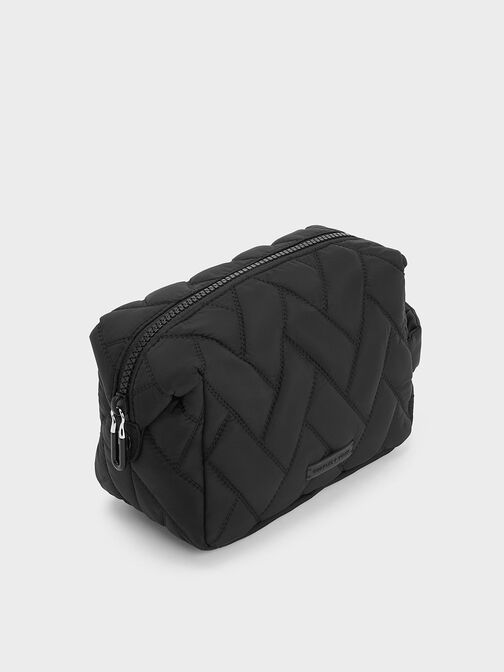 Nylon Chevron Pouch, Jet Black, hi-res