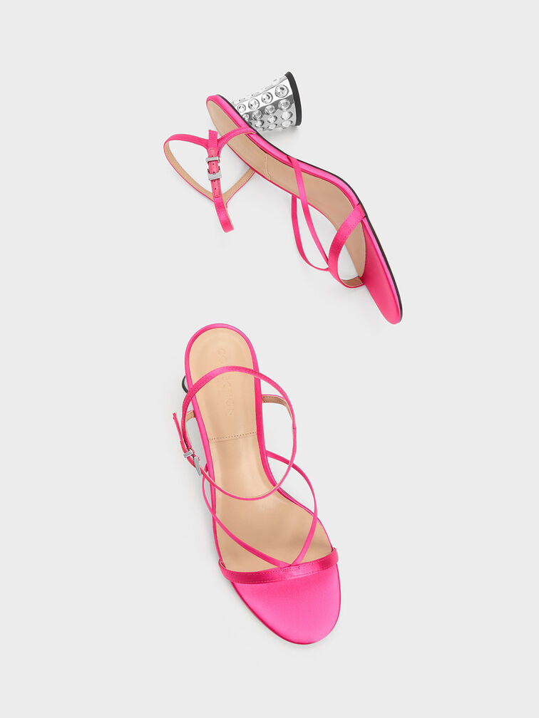 Embellished Heel Recycled Polyester Sandals, Pink, hi-res