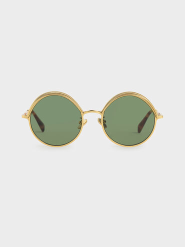 Half Rim Round Sunglasses, Olive, hi-res
