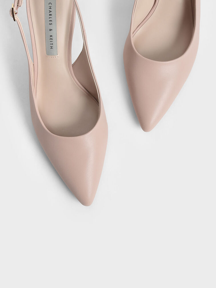 Curved Heel Slingback Pumps, Nude, hi-res