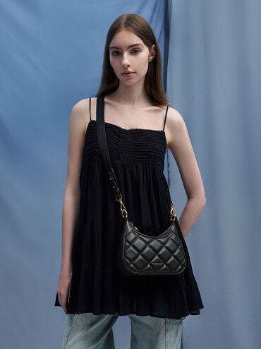 Mini Alcott Scarf Handle Quilted Bag, Black, hi-res