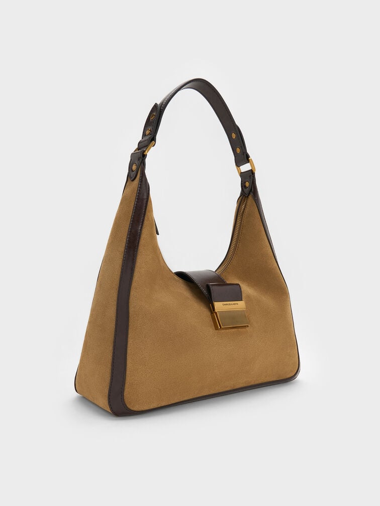 Charlot Recycled Suede Hobo Bag, Sahara Sand, hi-res