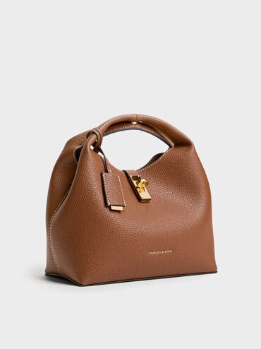 Chance Recycled Leather Turn-Lock Bucket Bag, Chocolate, hi-res