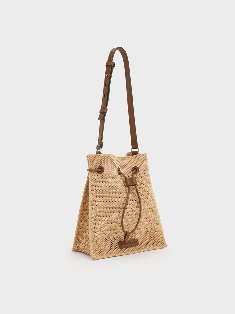 Ida Knitted Bucket Bag, Beige, hi-res