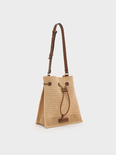 Ida Knitted Bucket Bag, Beige, hi-res
