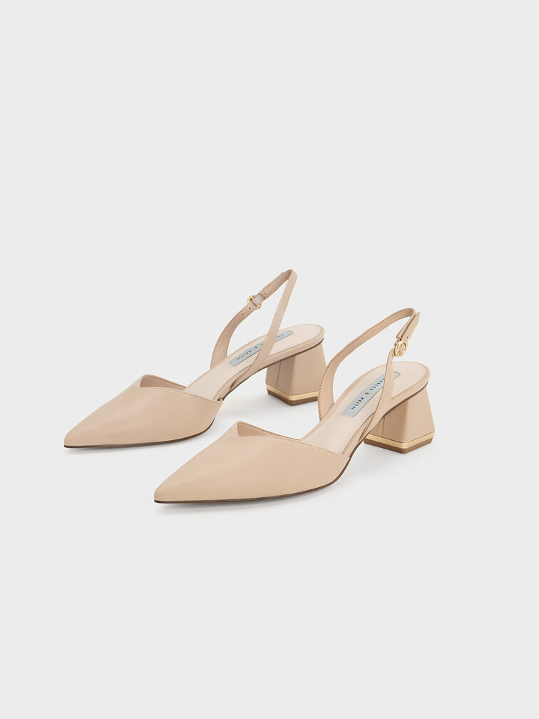 Trapeze Heel Slingback Pumps, Light Pink, hi-res