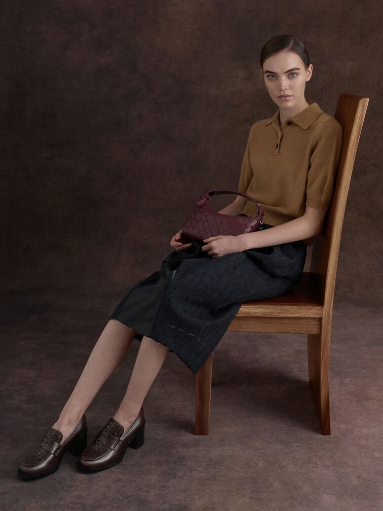 Ivette Woven Shoulder Bag, Wineberry Red, hi-res