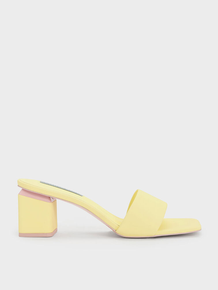 Square Block Heel Mules, Yellow, hi-res
