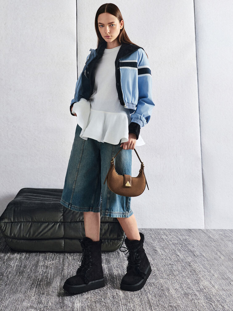 Trice Recycled Suede Metallic-Accent Belted Shoulder Bag, Mocha Brown, hi-res