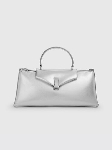Lilibet Elongated Top Handle Bag, Silver, hi-res