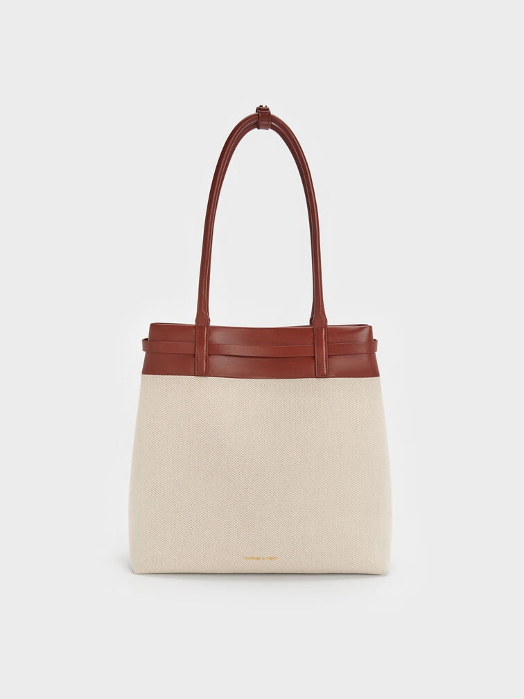 Behn Canvas Belted Tote Bag, Brick, hi-res