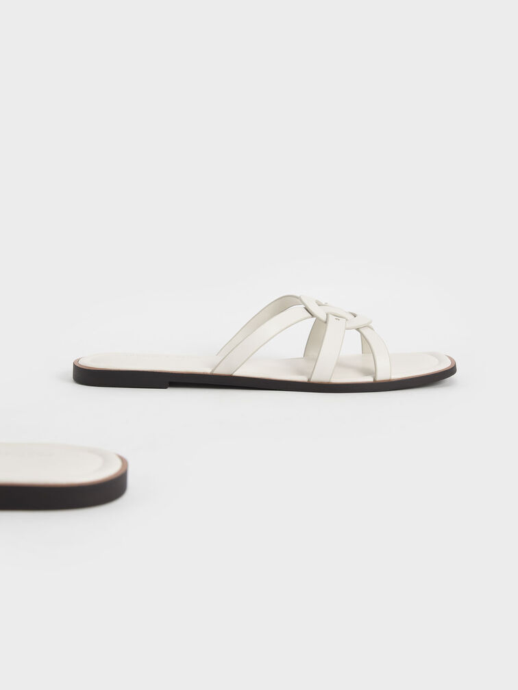 Ring Detail Strappy Flats, Chalk, hi-res
