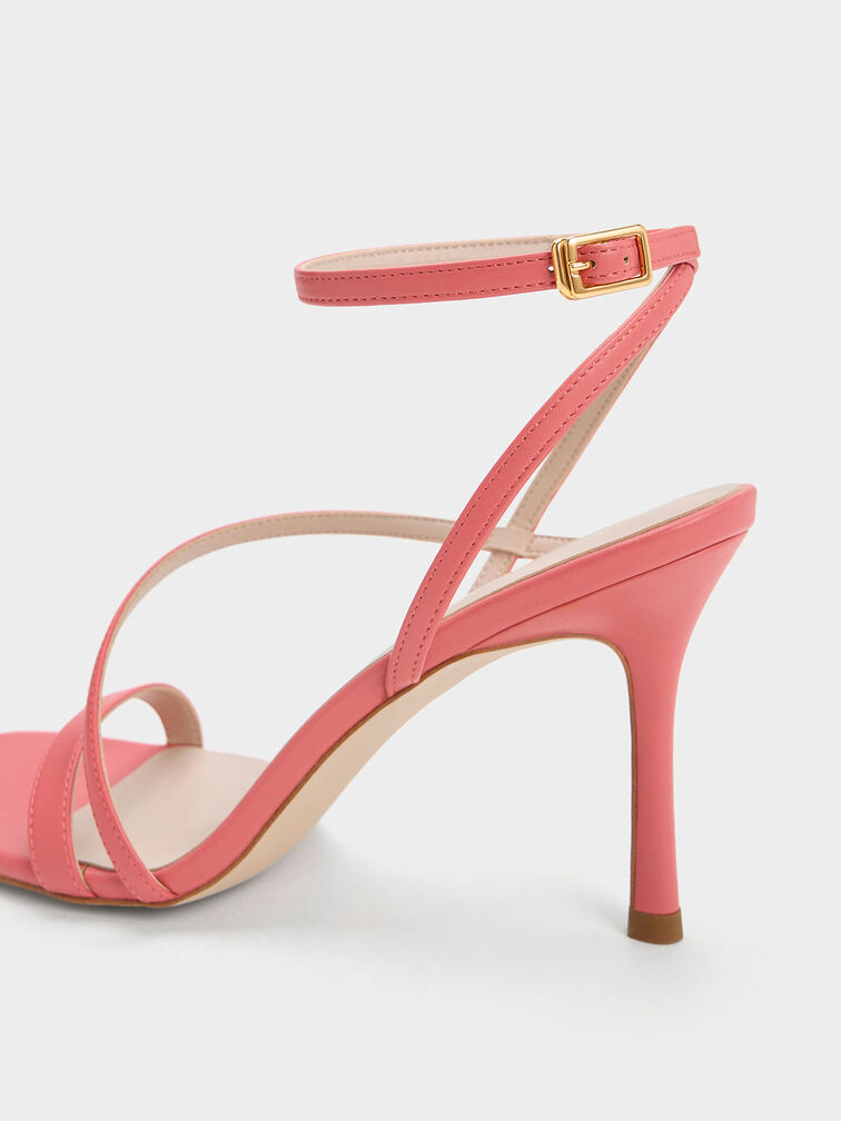 Asymmetric Strappy Heeled Sandals, Coral Pink, hi-res