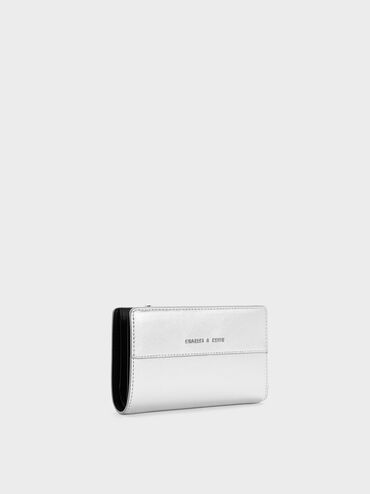 Cadence Metallic Top-Zip Wallet, Silver, hi-res