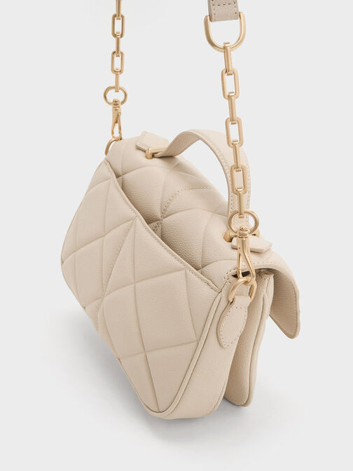 Anwen Quilted Top Handle Bag, Beige, hi-res