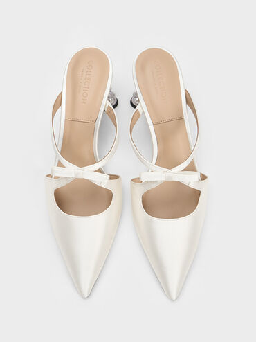 Jacinda Beaded Heel Bow Mules, White, hi-res