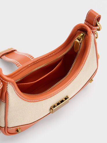 Winslet Canvas Belted Hobo Bag, Orange, hi-res