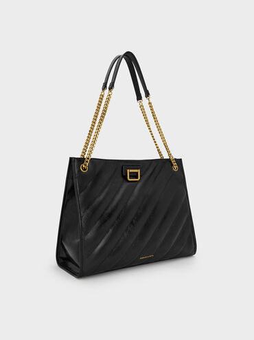Neva Panelled Chain-Strap Tote Bag, Black, hi-res