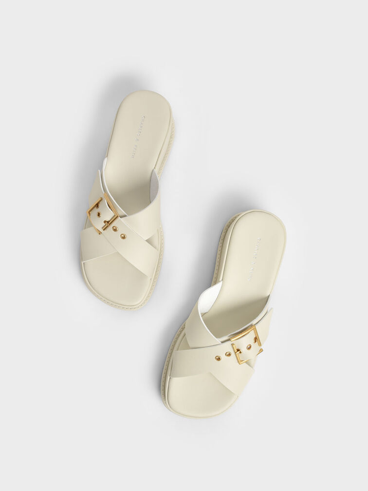 Buckled Crossover Platform Sandals, Chalk, hi-res