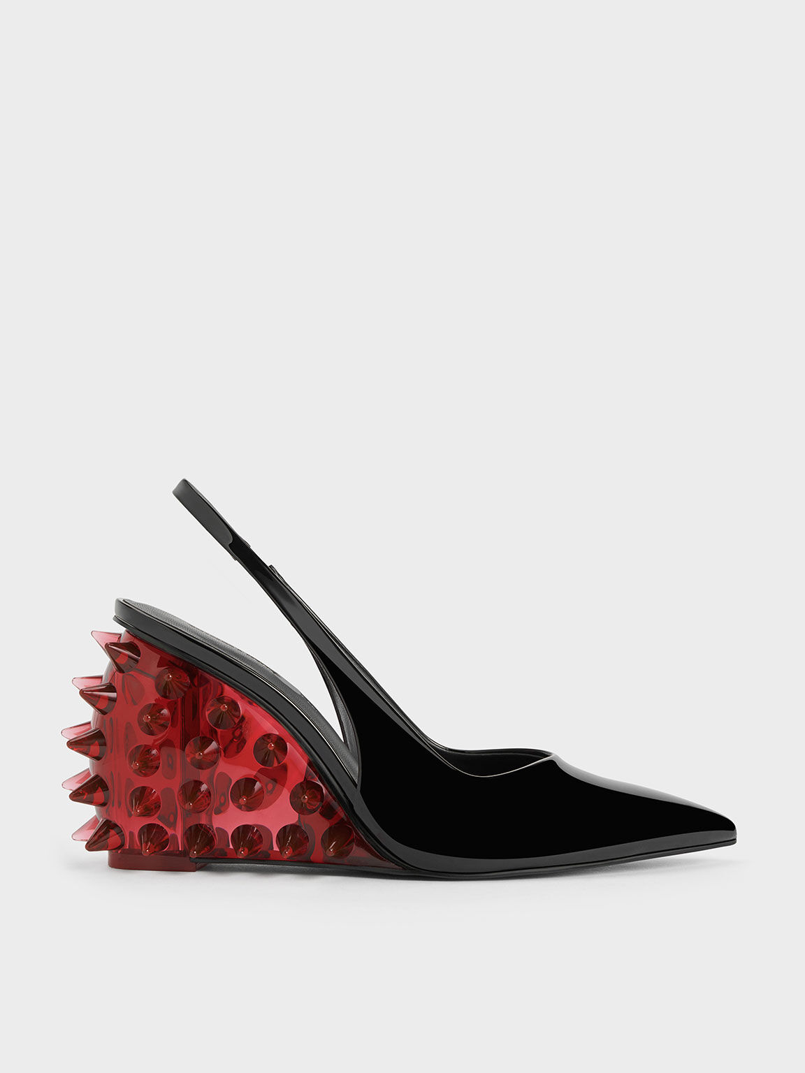 Red Patent Spike Heel Slingback Wedges CHARLES KEITH IN