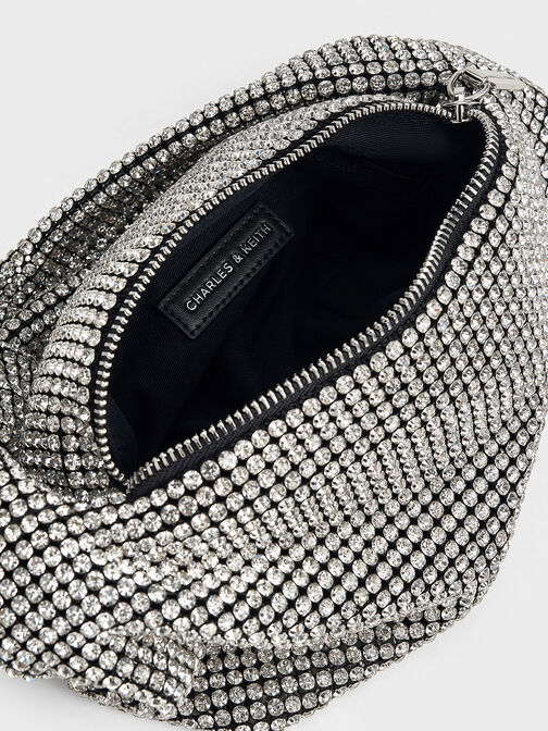 Crystal-Embellished Knotted-Strap Shoulder Bag, Silver, hi-res