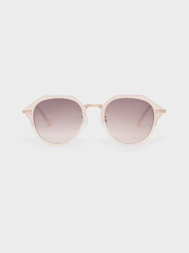 Solana Angular Oval Sunglasses, Pink, hi-res