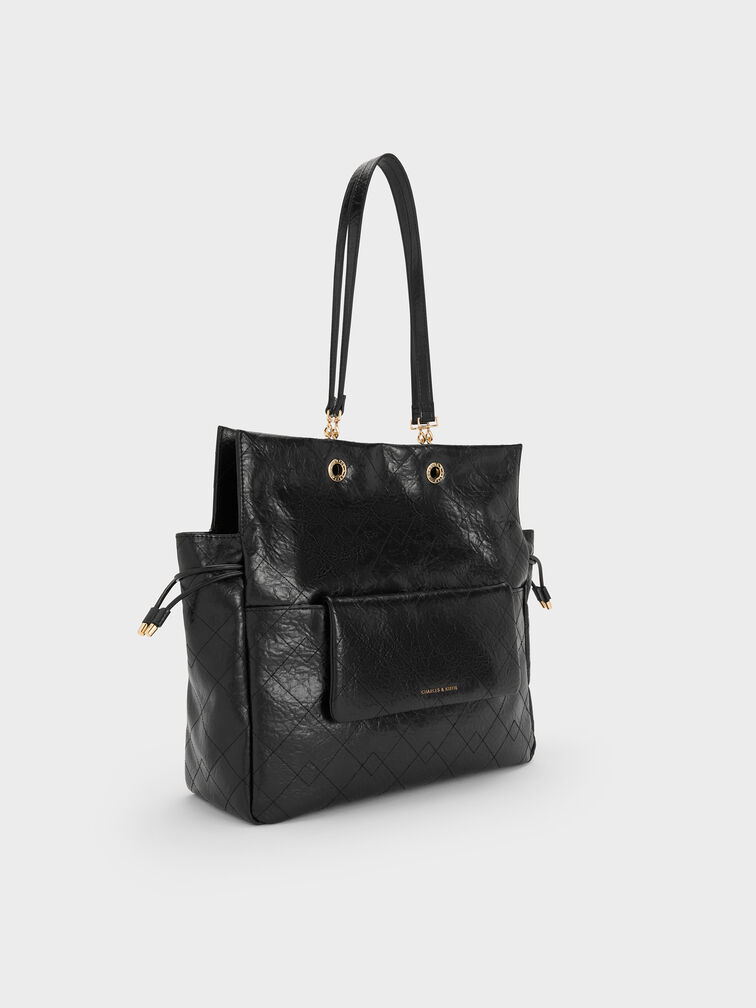 Duo Quilted Drawstring Two-Way Backpack, Black, hi-res