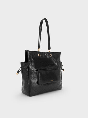 Duo Quilted Drawstring Two-Way Backpack, Black, hi-res