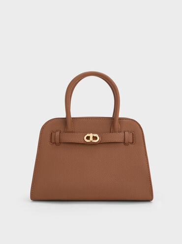 Aubrielle Belted Tote Bag, Chocolate, hi-res