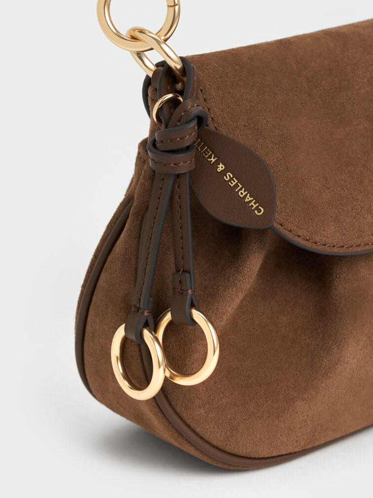 Britton Recycled Suede Ruched Saddle Bag, Mocha Brown, hi-res